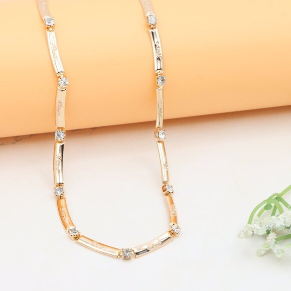 Elegant Rose Gold Necklace with Sparkling Stones, XPNL0339 - Picture 1 of 12